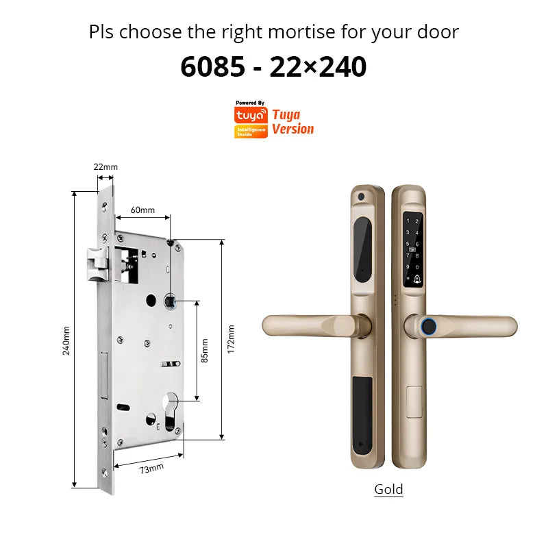 European 92 Mortise Digital Electronic Ttlock Tuya Smart Locks Fingerprint Aluminum Steel Double Side Sliding Glass Door Lock