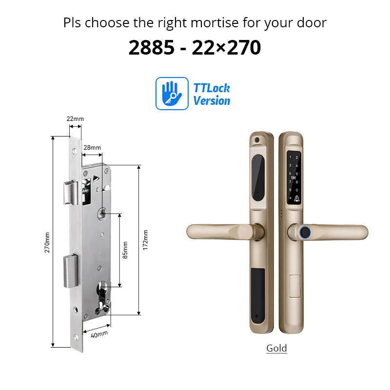 European 92 Mortise Digital Electronic Ttlock Tuya Smart Locks Fingerprint Aluminum Steel Double Side Sliding Glass Door Lock