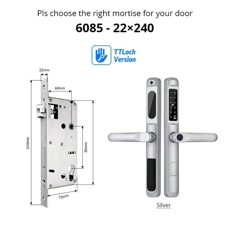 European 92 Mortise Digital Electronic Ttlock Tuya Smart Locks Fingerprint Aluminum Steel Double Side Sliding Glass Door Lock