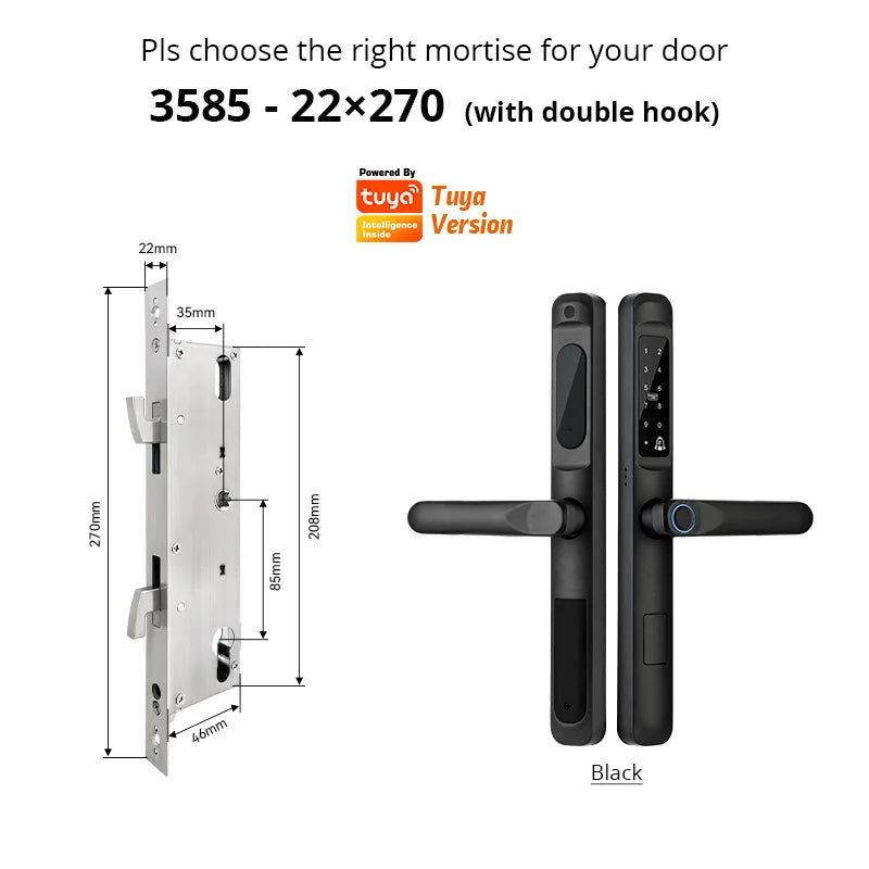 European 92 Mortise Digital Electronic Ttlock Tuya Smart Locks Fingerprint Aluminum Steel Double Side Sliding Glass Door Lock