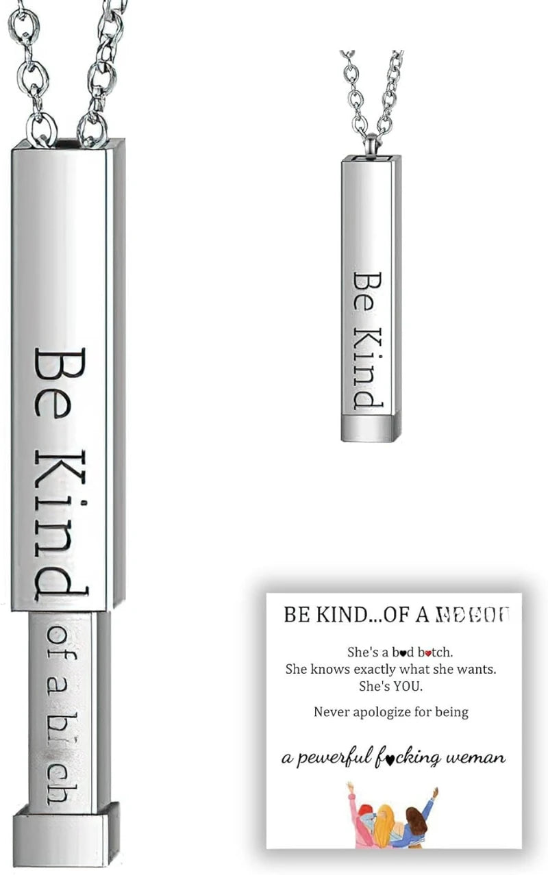 Be Kind of A B Necklaces for Women, Hidden Message, Best Friends Sorority Sisters Friendship Jewelry Gift, Square Tube Pendant