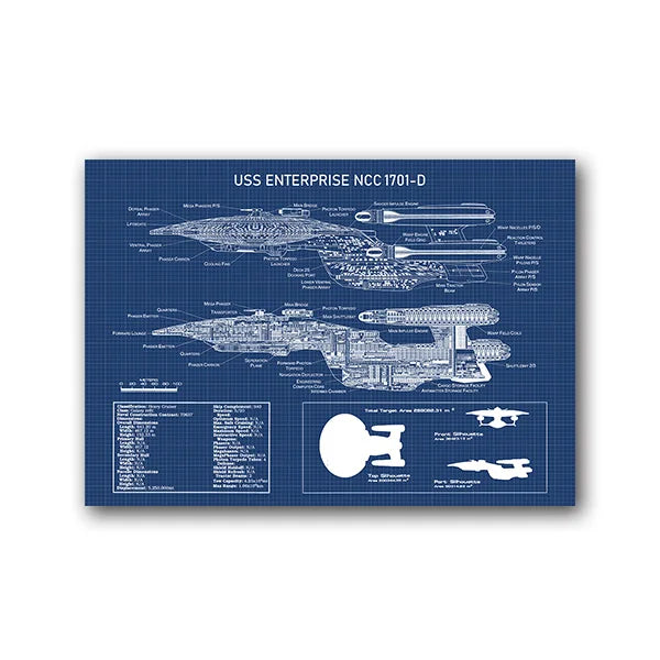 USS Enterprise NCC -1701-D Blueprint Posters and Prints Star Fleet Spaceship Boys Room Wall Art Canvas Painting Home Art Decor