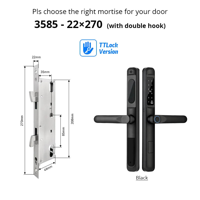 European 92 Mortise Digital Electronic Ttlock Tuya Smart Locks Fingerprint Aluminum Steel Double Side Sliding Glass Door Lock