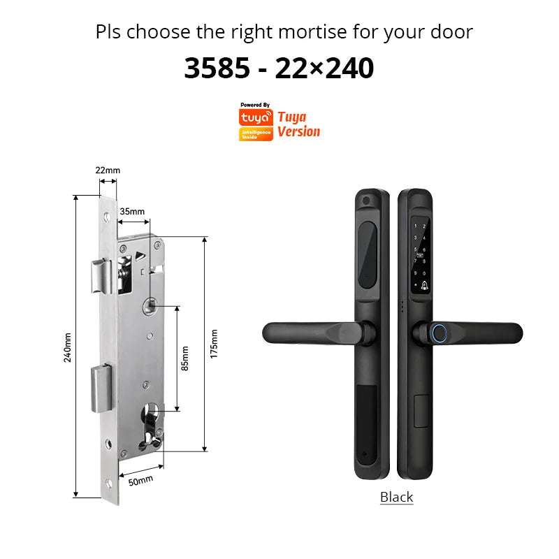 European 92 Mortise Digital Electronic Ttlock Tuya Smart Locks Fingerprint Aluminum Steel Double Side Sliding Glass Door Lock