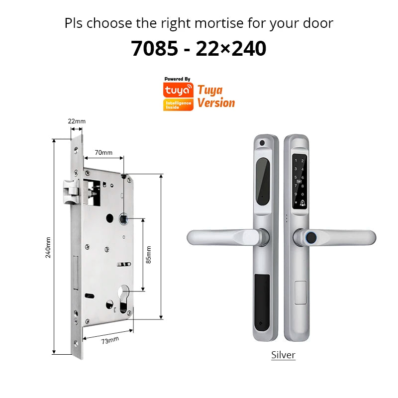 European 92 Mortise Digital Electronic Ttlock Tuya Smart Locks Fingerprint Aluminum Steel Double Side Sliding Glass Door Lock