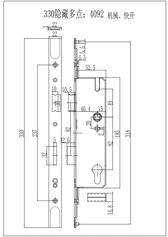 European 92 Mortise Digital Electronic Ttlock Tuya Smart Locks Fingerprint Aluminum Steel Double Side Sliding Glass Door Lock