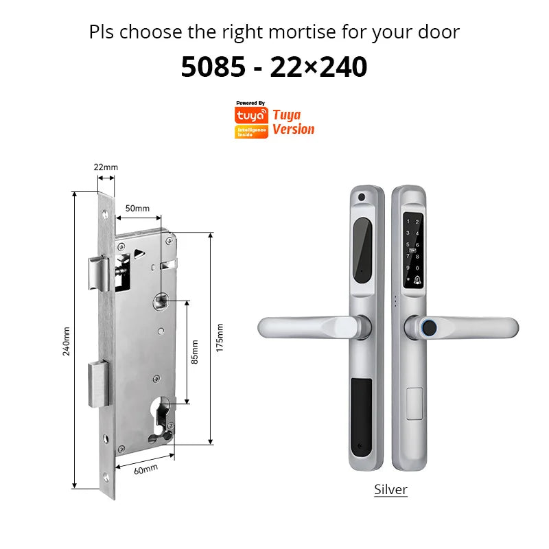 European 92 Mortise Digital Electronic Ttlock Tuya Smart Locks Fingerprint Aluminum Steel Double Side Sliding Glass Door Lock