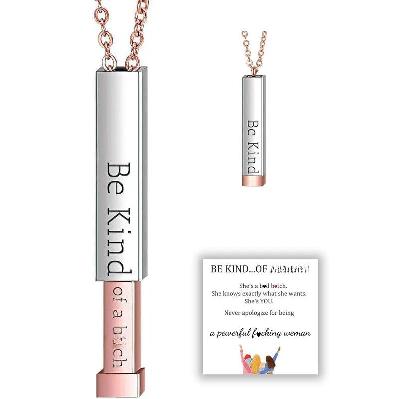 Be Kind of A B Necklaces for Women, Hidden Message, Best Friends Sorority Sisters Friendship Jewelry Gift, Square Tube Pendant