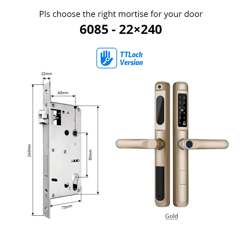 European 92 Mortise Digital Electronic Ttlock Tuya Smart Locks Fingerprint Aluminum Steel Double Side Sliding Glass Door Lock