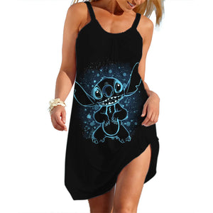 New Summer Girls Disney Stitch Women Fashion Sling Dress Women Sexy Loose Seaside Beach Clothing Cool Sleeveless Dress Quick Dry