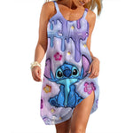 Load image into Gallery viewer, New Summer Girls Disney Stitch Women Fashion Sling Dress Women Sexy Loose Seaside Beach Clothing Cool Sleeveless Dress Quick Dry
