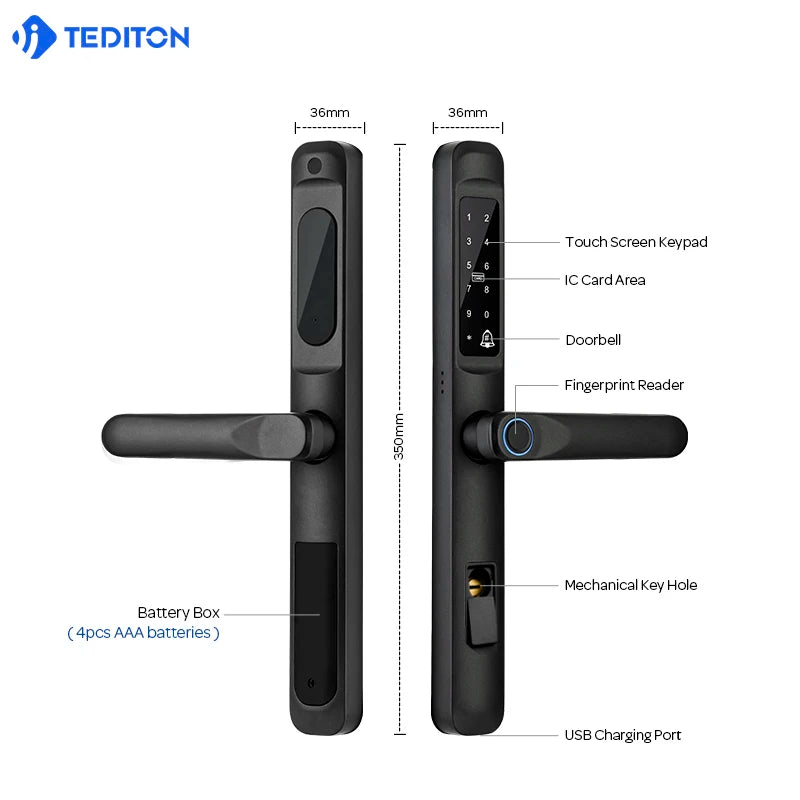 European 92 Mortise Digital Electronic Ttlock Tuya Smart Locks Fingerprint Aluminum Steel Double Side Sliding Glass Door Lock