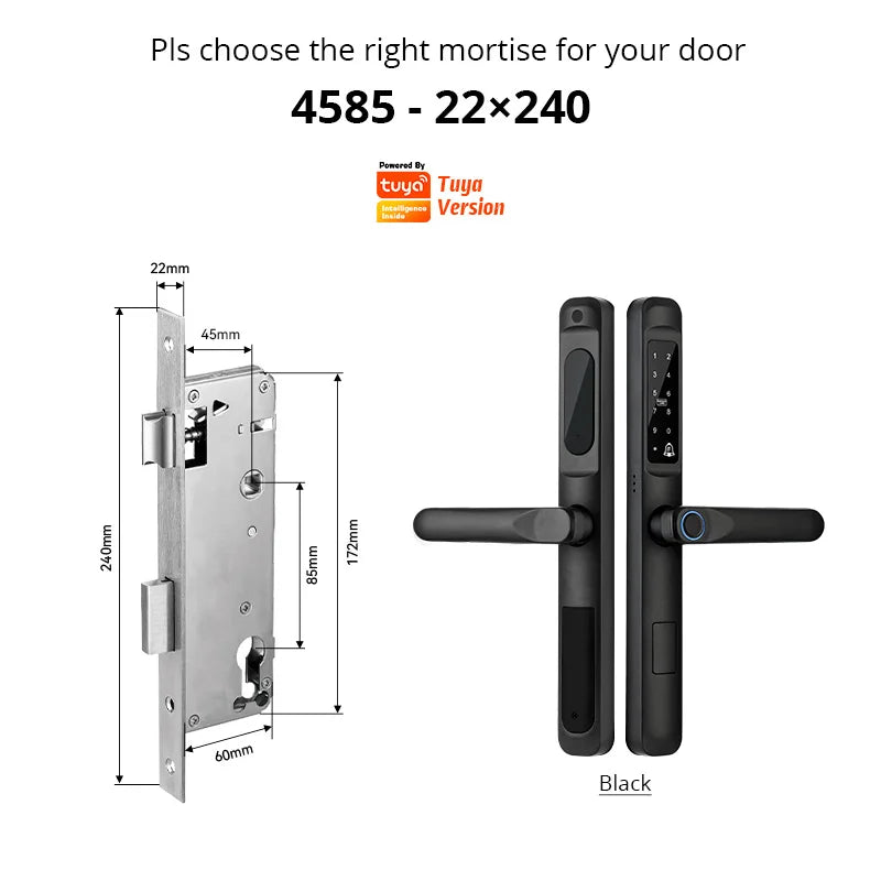 European 92 Mortise Digital Electronic Ttlock Tuya Smart Locks Fingerprint Aluminum Steel Double Side Sliding Glass Door Lock