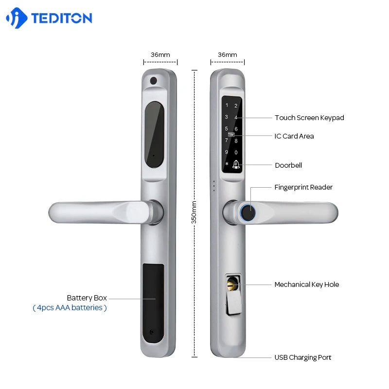 European 92 Mortise Digital Electronic Ttlock Tuya Smart Locks Fingerprint Aluminum Steel Double Side Sliding Glass Door Lock