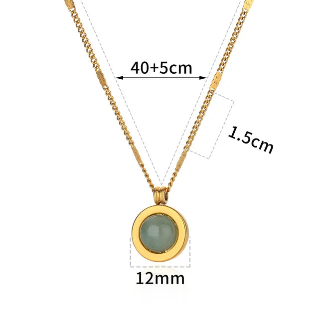 Green Nature Stone Pendant Stainless Steel Necklaces For Women Gold Color Round Stone Necklace Party Wedding Jewelry Gift mujer