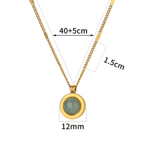 Green Nature Stone Pendant Stainless Steel Necklaces For Women Gold Color Round Stone Necklace Party Wedding Jewelry Gift mujer