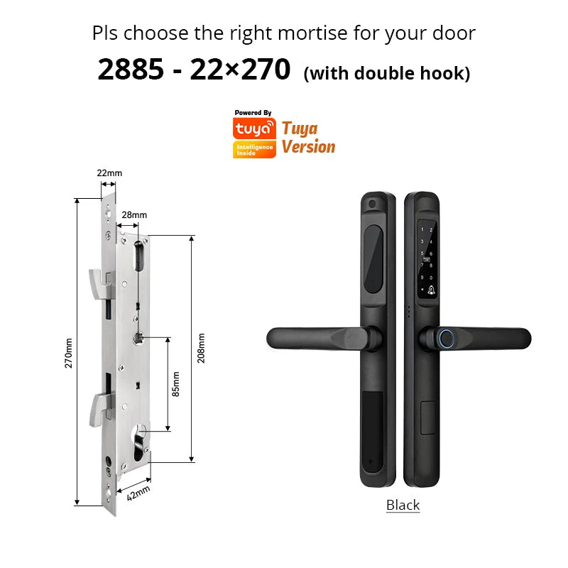 European 92 Mortise Digital Electronic Ttlock Tuya Smart Locks Fingerprint Aluminum Steel Double Side Sliding Glass Door Lock