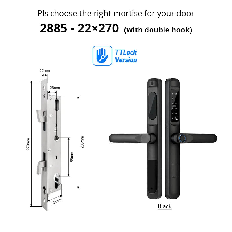 European 92 Mortise Digital Electronic Ttlock Tuya Smart Locks Fingerprint Aluminum Steel Double Side Sliding Glass Door Lock