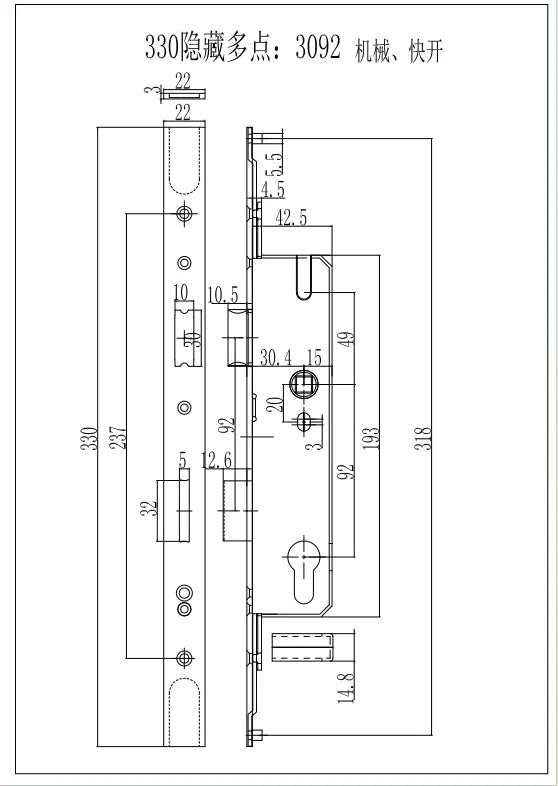 European 92 Mortise Digital Electronic Ttlock Tuya Smart Locks Fingerprint Aluminum Steel Double Side Sliding Glass Door Lock