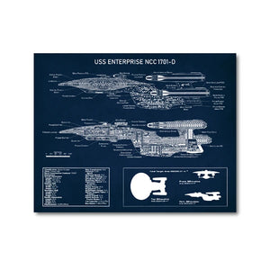 USS Enterprise NCC -1701-D Blueprint Posters and Prints Star Fleet Spaceship Boys Room Wall Art Canvas Painting Home Art Decor