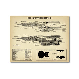 USS Enterprise NCC -1701-D Blueprint Posters and Prints Star Fleet Spaceship Boys Room Wall Art Canvas Painting Home Art Decor