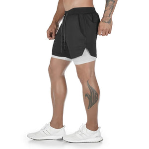 Running Shorts Men Sportswear 2 In 1 Compression Jogging Short Pants Double-deck Bottoms Gym Fitness Training Sport Shorts