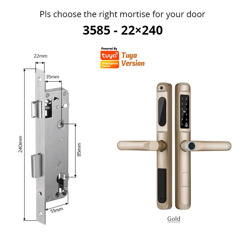 European 92 Mortise Digital Electronic Ttlock Tuya Smart Locks Fingerprint Aluminum Steel Double Side Sliding Glass Door Lock