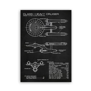 USS Enterprise NCC -1701-D Blueprint Posters and Prints Star Fleet Spaceship Boys Room Wall Art Canvas Painting Home Art Decor