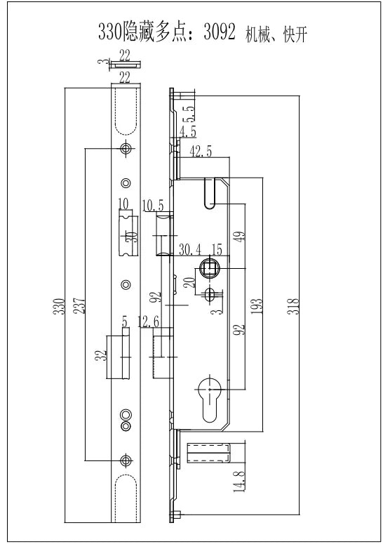 European 92 Mortise Digital Electronic Ttlock Tuya Smart Locks Fingerprint Aluminum Steel Double Side Sliding Glass Door Lock