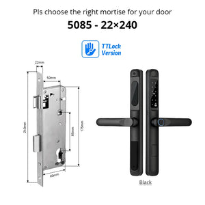 European 92 Mortise Digital Electronic Ttlock Tuya Smart Locks Fingerprint Aluminum Steel Double Side Sliding Glass Door Lock