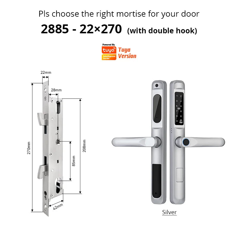 European 92 Mortise Digital Electronic Ttlock Tuya Smart Locks Fingerprint Aluminum Steel Double Side Sliding Glass Door Lock