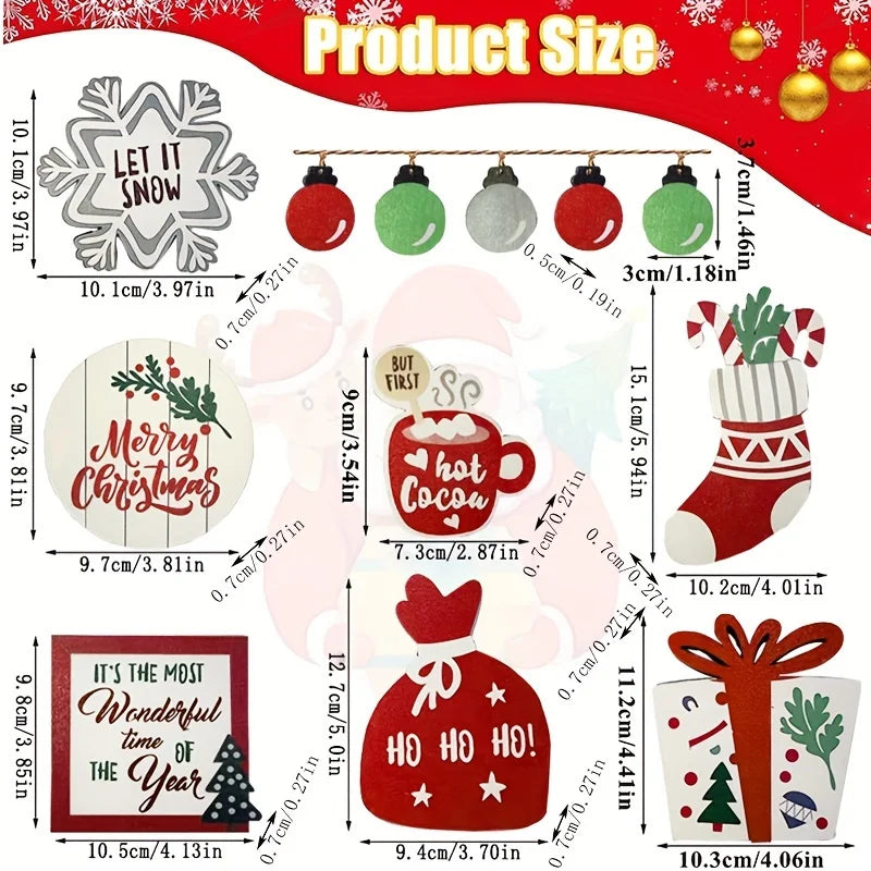 Christmas Tiered Tray Set Wooden Decoration Set Farmhouse Christmas Decor Bell Coffee Cup Snowflake Cookie Wooden Signs