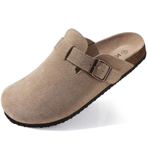 Kiyo tamancos de camurça para mulheres homens mules sandálias de cortiça com suporte de arco moda antiderrapante chinelos de praia ao ar livre sapatos para casa