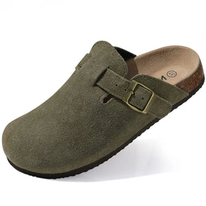 Kiyo tamancos de camurça para mulheres homens mules sandálias de cortiça com suporte de arco moda antiderrapante chinelos de praia ao ar livre sapatos para casa