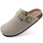 Load image into Gallery viewer, Kiyo tamancos de camurça para mulheres homens mules sandálias de cortiça com suporte de arco moda antiderrapante chinelos de praia ao ar livre sapatos para casa
