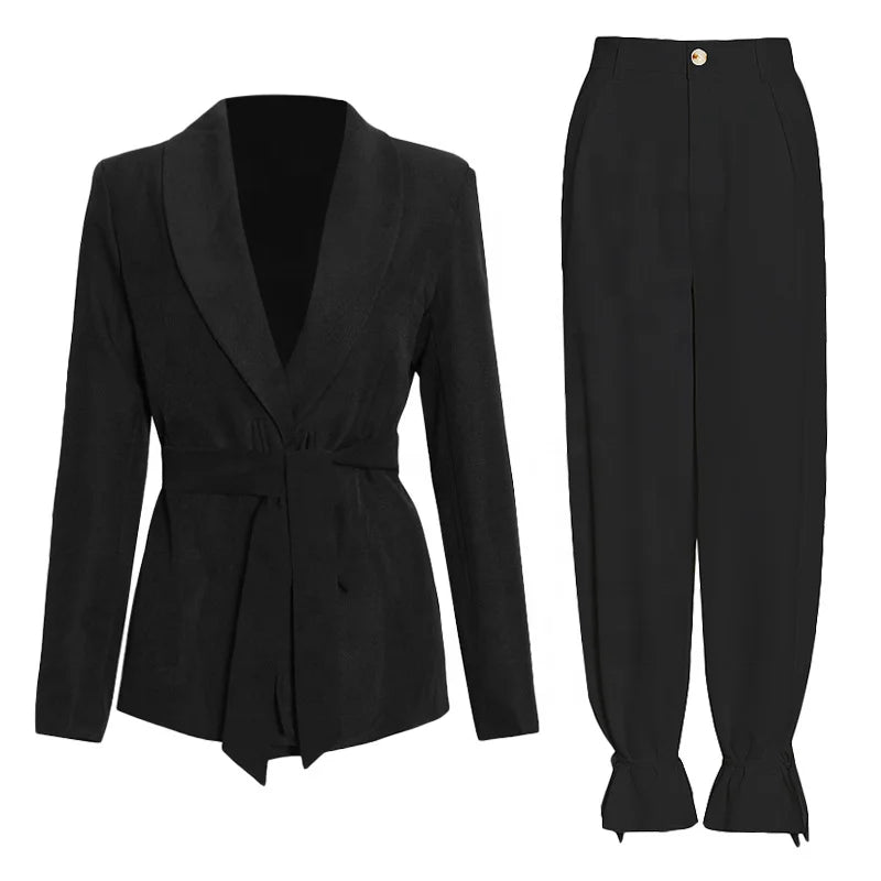 OUDINA Best Sale Fashion Solid Color Casual Two Piece Blazer Suits Blazers Ladies 2 Piece Pant Set Women