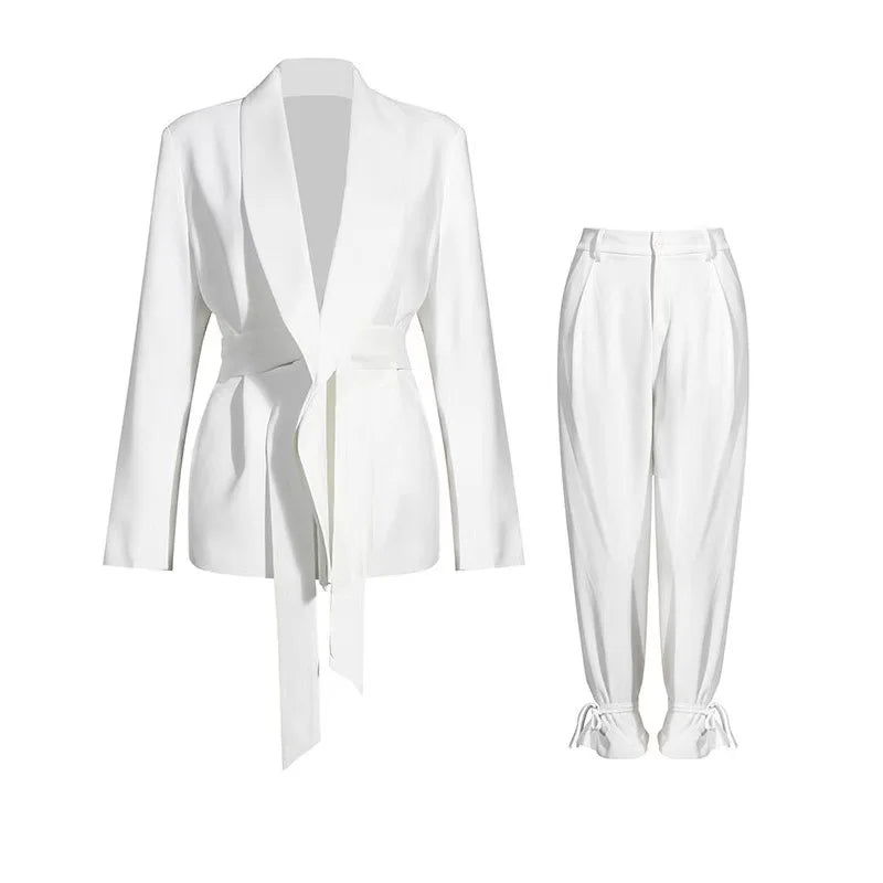 OUDINA Best Sale Fashion Solid Color Casual Two Piece Blazer Suits Blazers Ladies 2 Piece Pant Set Women
