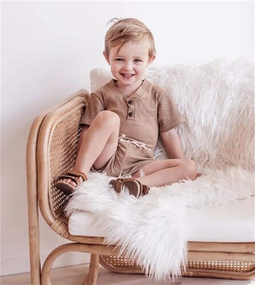 Newborn Baby Boys Girls Summer Outfits Infant Ribbed Knitted Cotton Short Sleeve T-Shirt + Shorts Two Piece Clothes Set