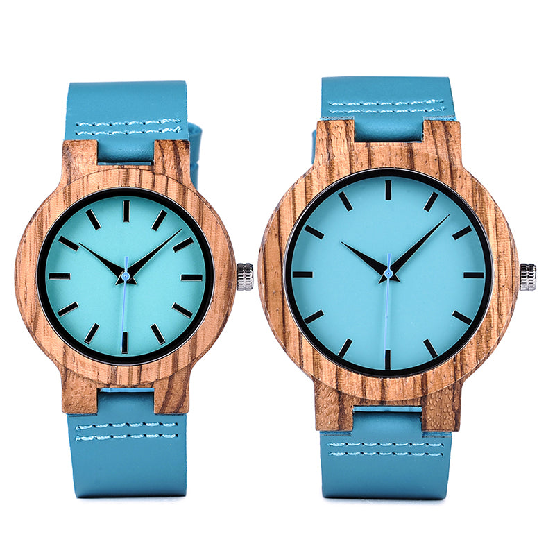 BOBO BIRD WC28 Blue Leather Band Antique Lovers Wood Watches With Blue Dial Zebra Wooden Watch in Gift Box Accept Drop Shipping