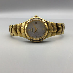 Vintage Citizen Eco-Drive Diamond Watch Women Gold Tone MOP Dial Date 6.5" a2