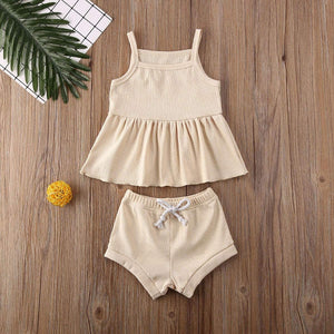 Newborn Baby Boys Girls Summer Outfits Infant Ribbed Knitted Cotton Short Sleeve T-Shirt + Shorts Two Piece Clothes Set