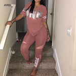 Load image into Gallery viewer, Women Set PINK Letter Print Sweatsuit Women Casual Plus Size Tops Skinny Pants Sweat Suit Two Piece Tracksuit 2 Piece Set S XXXL
