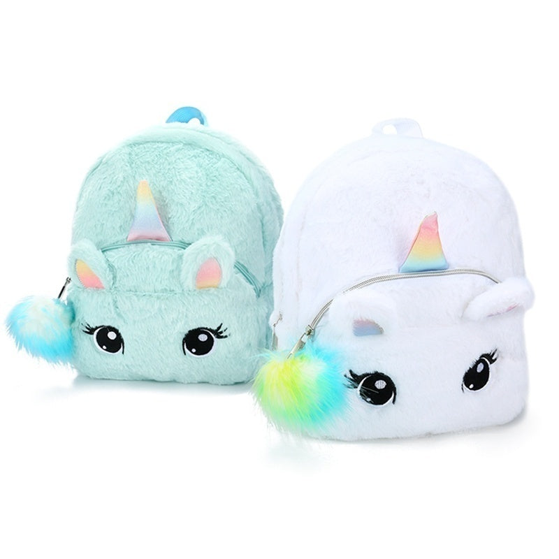 AkoaDa New Unicorn Plush Backpack Girl Cute Zipper Bags Small Cartoon Teenager Schoolbag