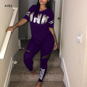 Women Set PINK Letter Print Sweatsuit Women Casual Plus Size Tops Skinny Pants Sweat Suit Two Piece Tracksuit 2 Piece Set S XXXL