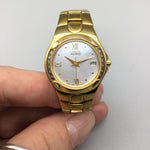 Load image into Gallery viewer, Vintage Citizen Eco-Drive Diamond Watch Women Gold Tone MOP Dial Date 6.5&quot; a2
