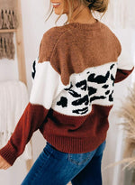 Load image into Gallery viewer, CANIKAT Women&#39;s Crewneck Color Block Striped Sweater Long Sleeve Loose Knit Pullover Jumper Tops
