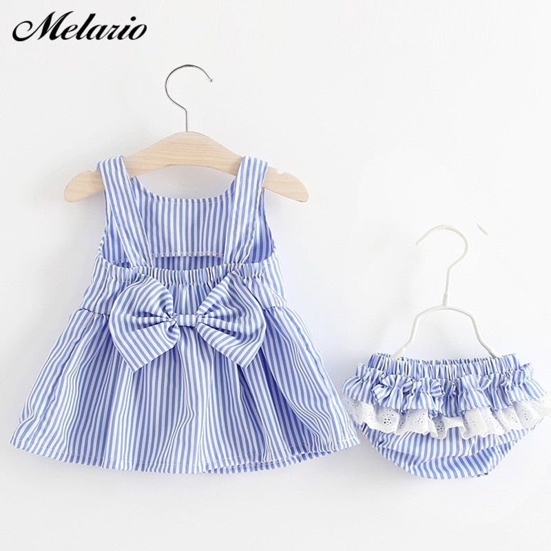 Melario Baby Clothing Sets 2019 Summer Sleeveless Dress Girls Three Piece Sets Short Pants+Dress Set Stripe Patten For Baby 6 24