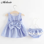 Load image into Gallery viewer, Melario Baby Clothing Sets 2019 Summer Sleeveless Dress Girls Three Piece Sets Short Pants+Dress Set Stripe Patten For Baby 6 24
