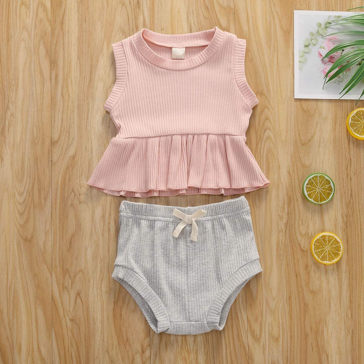 Newborn Baby Boys Girls Summer Outfits Infant Ribbed Knitted Cotton Short Sleeve T-Shirt + Shorts Two Piece Clothes Set