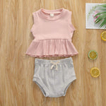 Load image into Gallery viewer, Newborn Baby Boys Girls Summer Outfits Infant Ribbed Knitted Cotton Short Sleeve T-Shirt + Shorts Two Piece Clothes Set
